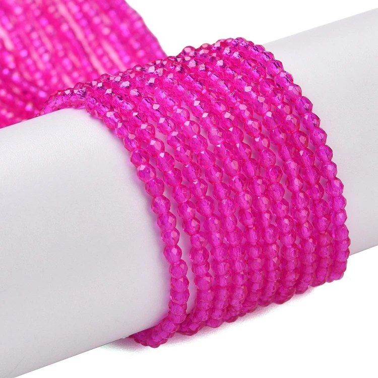KSF106 Koraliki szklane fasetowane okrągłe 2mm sznur 165szt magenta