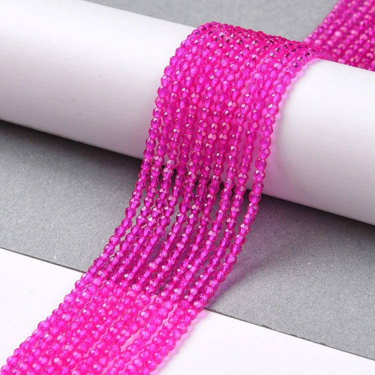 KSF106 Koraliki szklane fasetowane okrągłe 2mm sznur 165szt magenta
