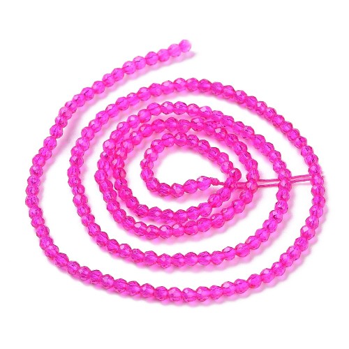 KSF106 Koraliki szklane fasetowane okrągłe 2mm sznur 165szt magenta