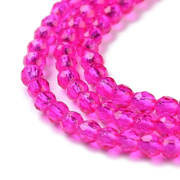 KSF106 Koraliki szklane fasetowane okrągłe 2mm sznur 165szt magenta
