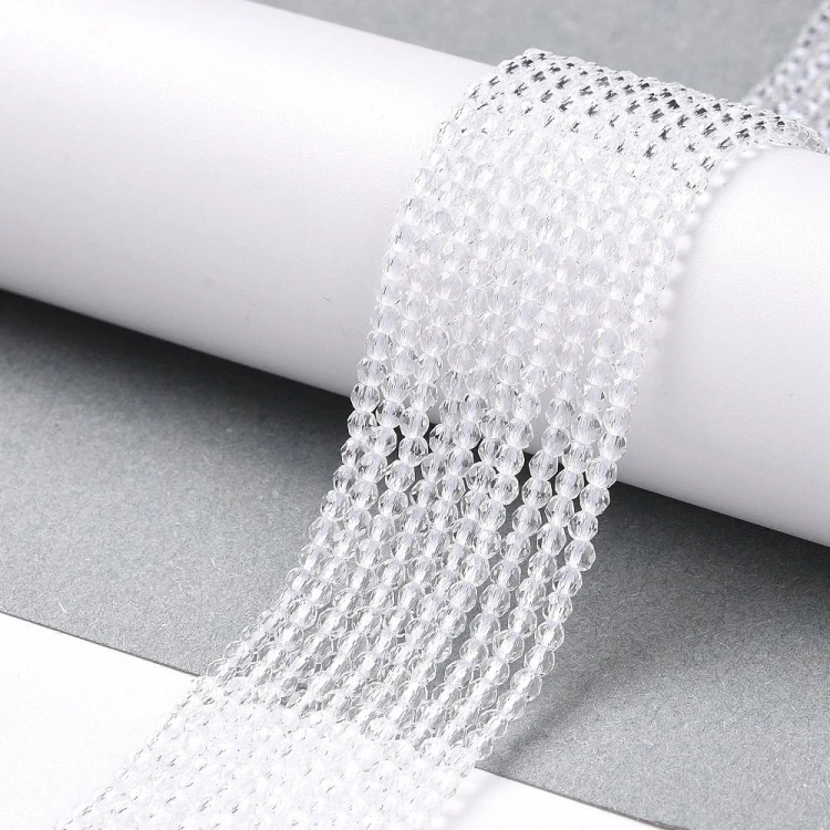 KSF111 Koraliki szklane fasetowane okrągłe 2mm sznur 165szt crystal
