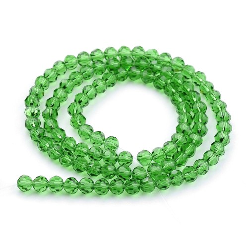 KSF120 Koraliki szklane fasetowane okrągłe 4mm sznur 88szt zielone