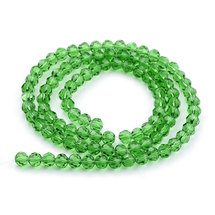 KSF120 Koraliki szklane fasetowane okrągłe 4mm sznur 88szt zielone