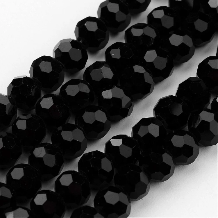 KSF127 Koraliki szklane fasetowane okrągłe 4mm sznur 88szt czarne