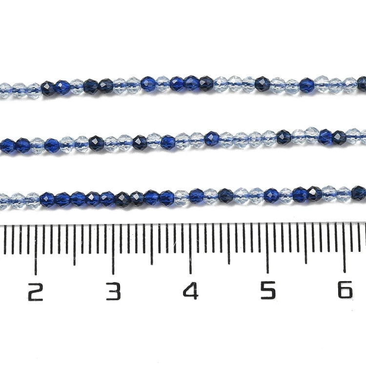 KSF134 Koraliki szklane fasetowane okrągłe 2mm sznur 185szt mix niebieskie