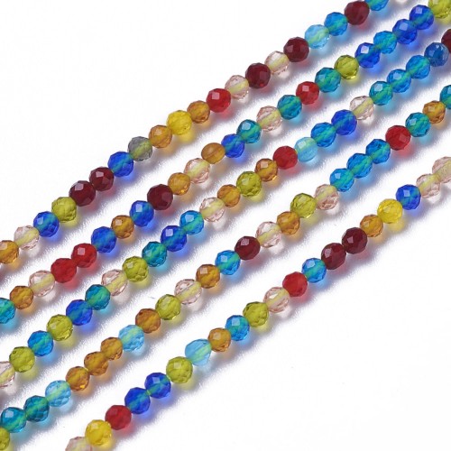 KSF135 Koraliki szklane fasetowane okrągłe 2mm sznur 185szt mix kolor