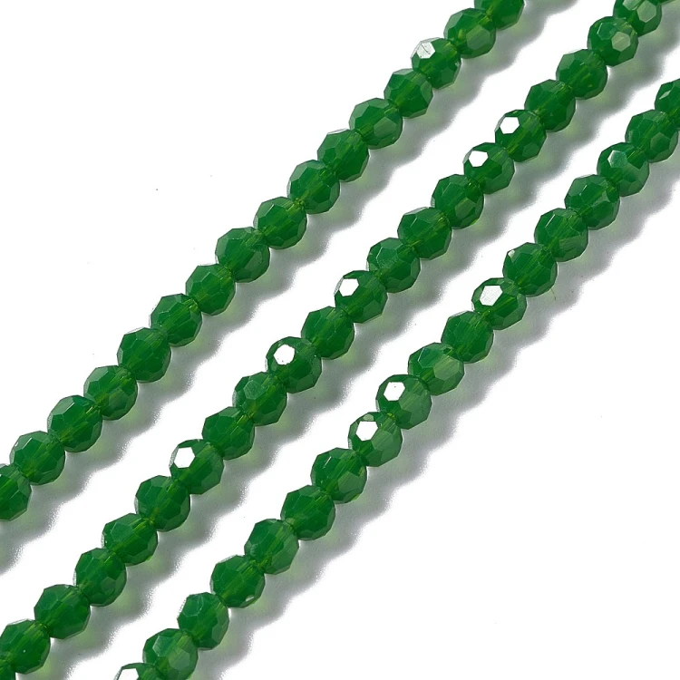 KSF137 Koraliki szklane fasetowane okrągłe 4mm sznur 88szt zielone