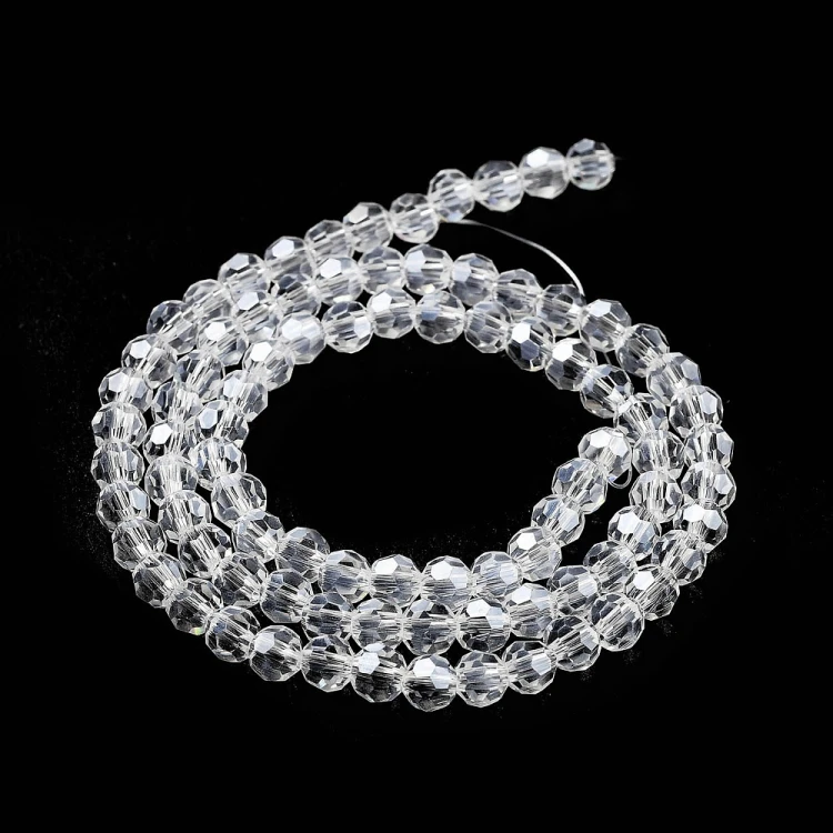 KSF139 Koraliki szklane fasetowane okrągłe 4mm sznur 88szt crystal pearl