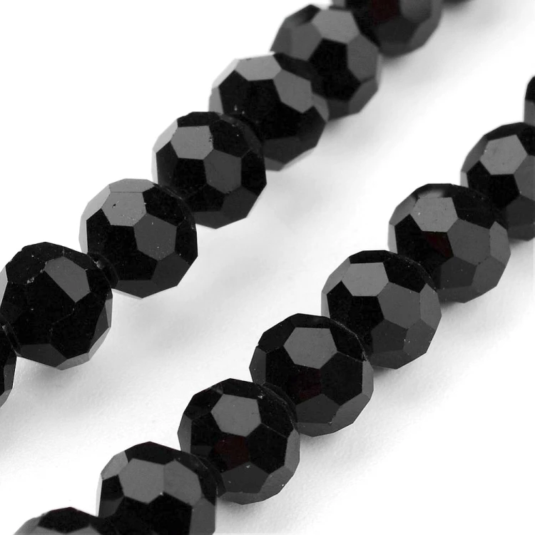 KSF127 Koraliki szklane fasetowane okrągłe 4mm sznur 88szt czarne