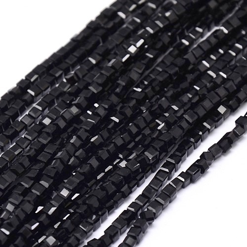 KSF143 Koraliki szklane fasetowane 2x2mm kostka sznur 47szt czarne