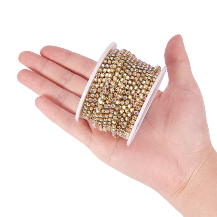 TB47 Taśma biżuteryjna z cyrkoniami kryształkami SS10 2,8mm 1m gold/crystal AB