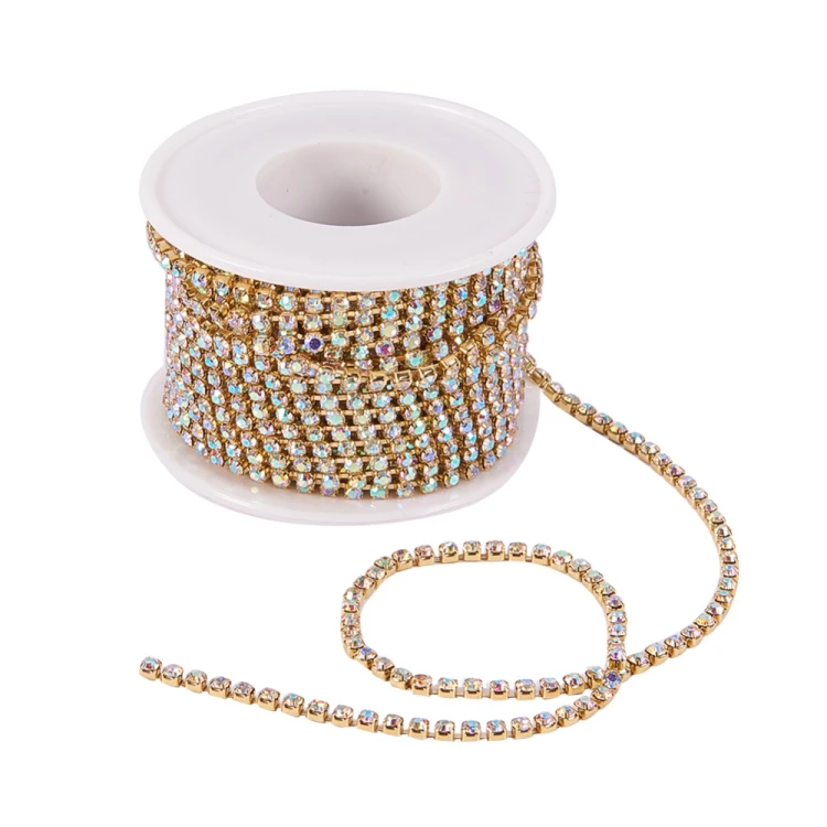 TB47 Taśma biżuteryjna z cyrkoniami kryształkami SS10 2,8mm 1m gold/crystal AB