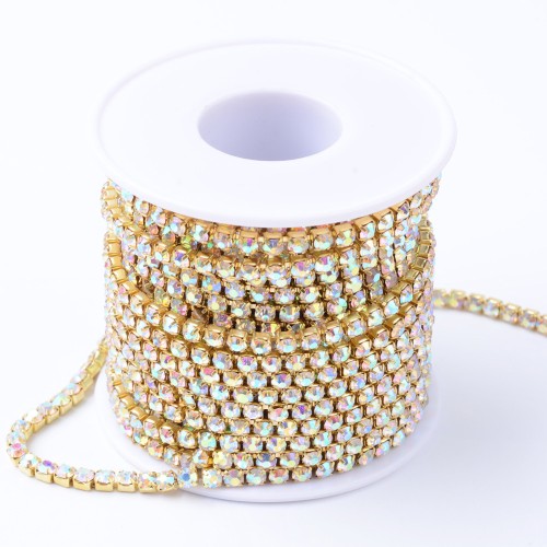TB48 Taśma biżuteryjna z cyrkoniami kryształkami SS12 2,9mm 1m gold/crystal AB