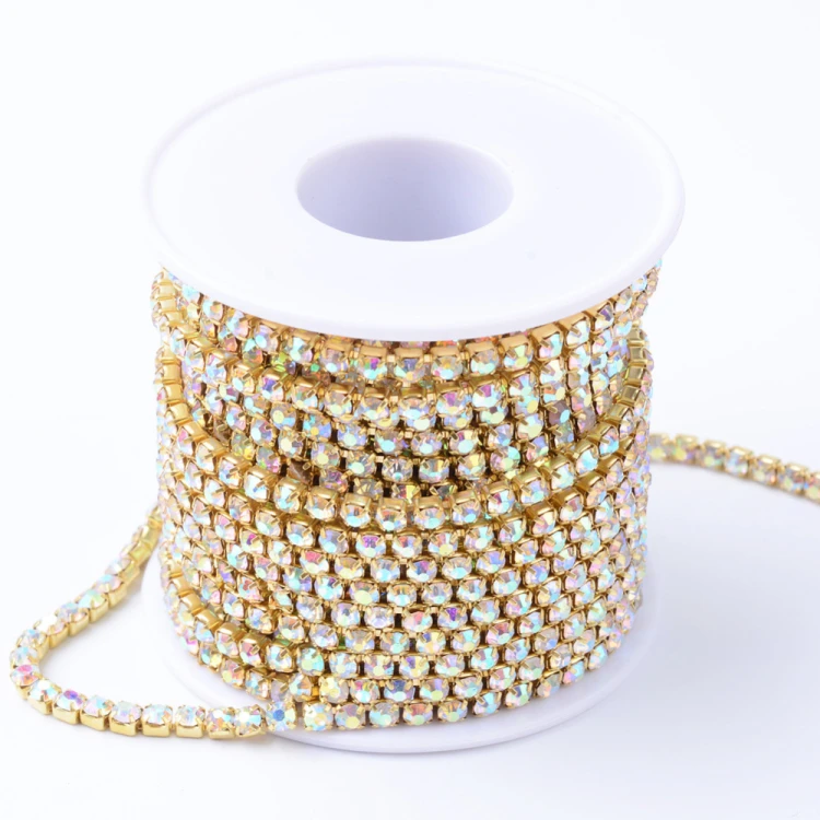 TB48 Taśma biżuteryjna z cyrkoniami kryształkami SS12 2,9mm 1m gold/crystal AB