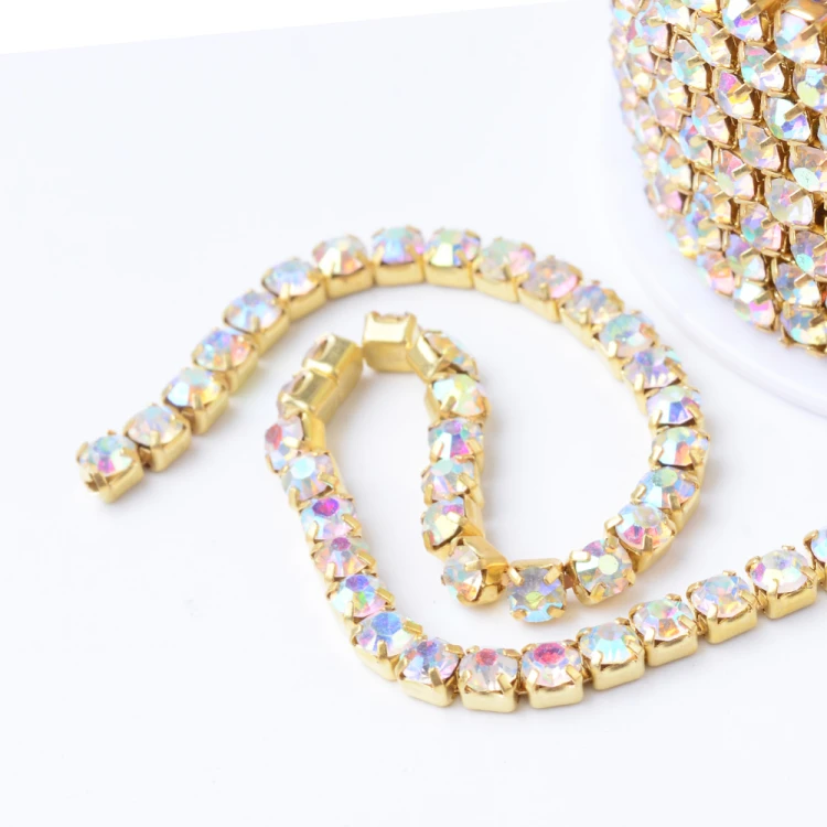 TB48 Taśma biżuteryjna z cyrkoniami kryształkami SS12 2,9mm 1m gold/crystal AB