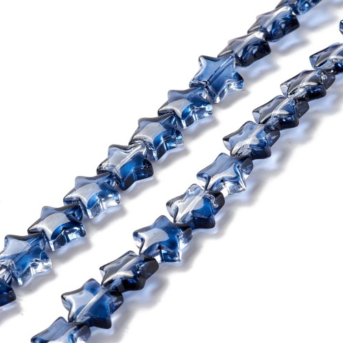 ks110 Koraliki szklane gwiazdki 10mm opalizujące sznur 40szt stalowo-niebieskie