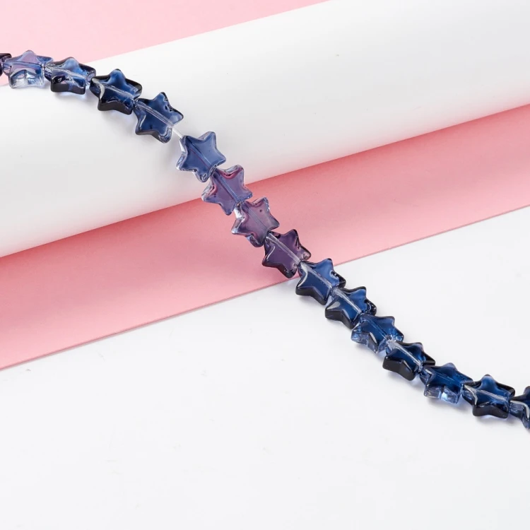ks110 Koraliki szklane gwiazdki 10mm opalizujące sznur 40szt stalowo-niebieskie