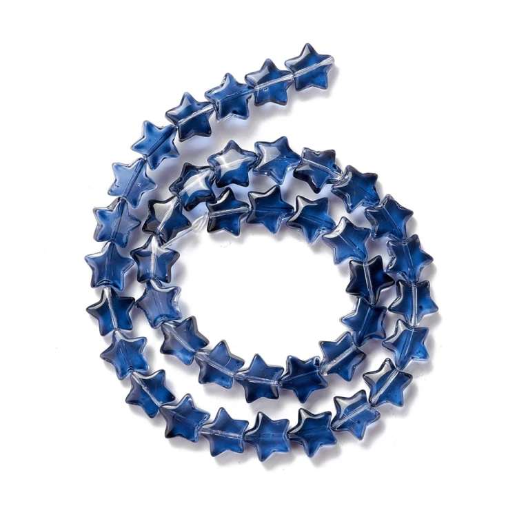 ks110 Koraliki szklane gwiazdki 10mm opalizujące sznur 40szt stalowo-niebieskie
