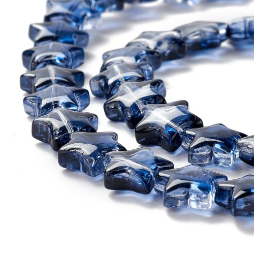 ks110 Koraliki szklane gwiazdki 10mm opalizujące sznur 40szt stalowo-niebieskie