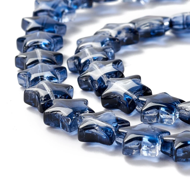 ks110 Koraliki szklane gwiazdki 10mm opalizujące sznur 40szt stalowo-niebieskie
