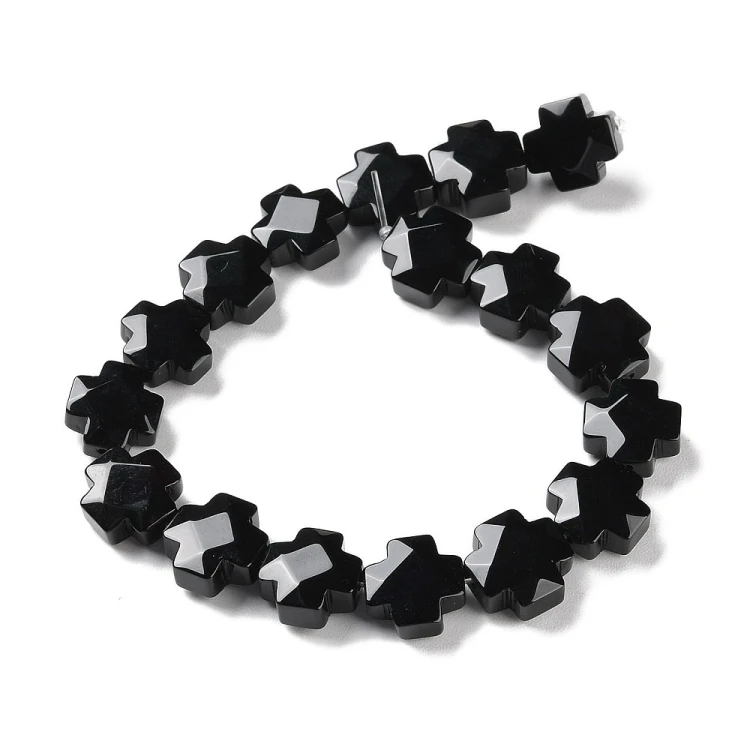 ONY21 Onyks kamień naturalny koraliki krzyże 12x12x6mm 2szt. czarny
