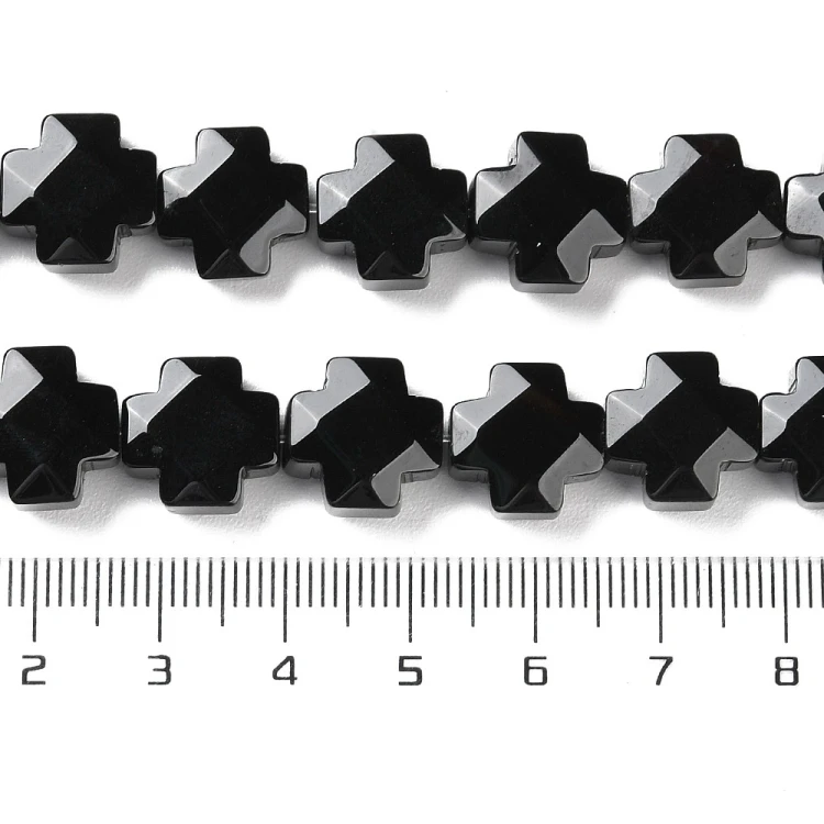 ONY21 Onyks kamień naturalny koraliki krzyże 12x12x6mm 2szt. czarny
