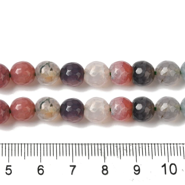 AGF83 Agat Dragon Veins kamień naturalny koraliki kule 8mm fasetowany sznur 48szt wielokolorowy