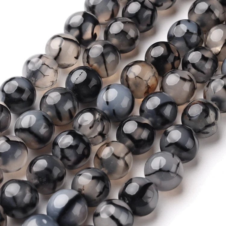 AGP214 Agat Dragon Veins kamień naturalny koraliki kule 6mm sznur 62szt wielokolorowy