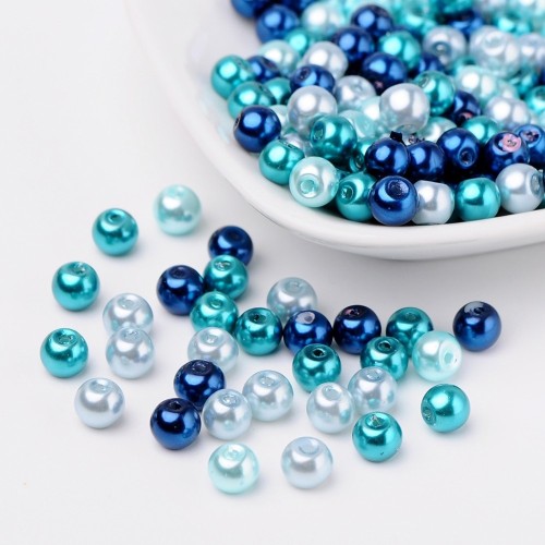 PER300 Perły szklane woskowane kule 6mm 200szt mix niebieskie