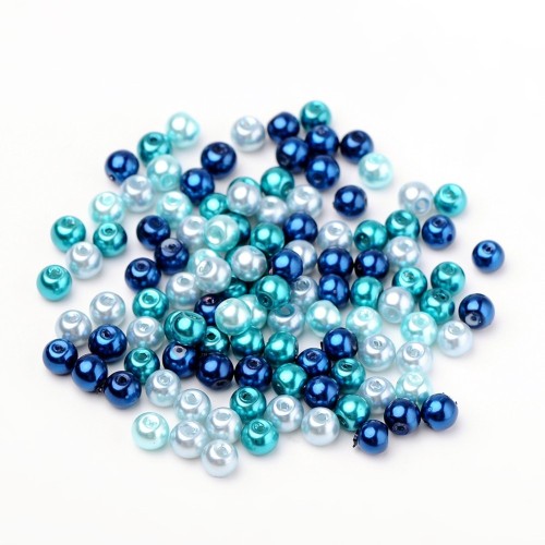 PER300 Perły szklane woskowane kule 6mm 200szt mix niebieskie