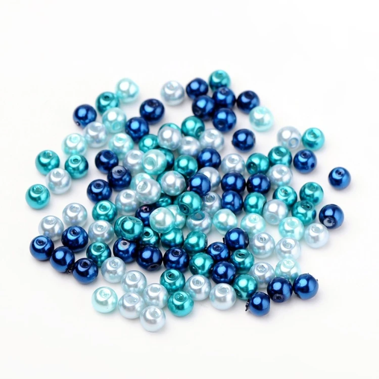PER300 Perły szklane woskowane kule 6mm 200szt mix niebieskie