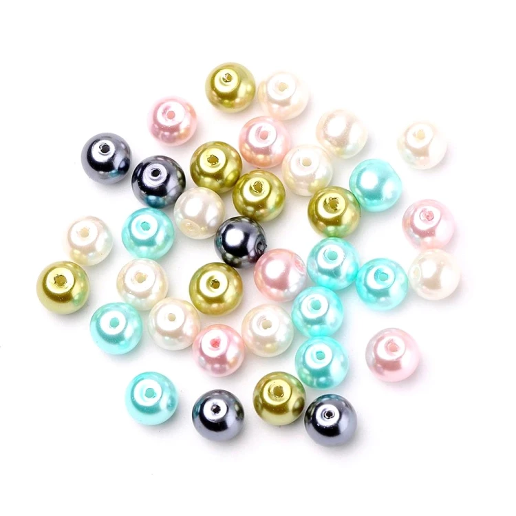 PER303 Perły szklane woskowane kule 8mm 100szt mix pastelowe