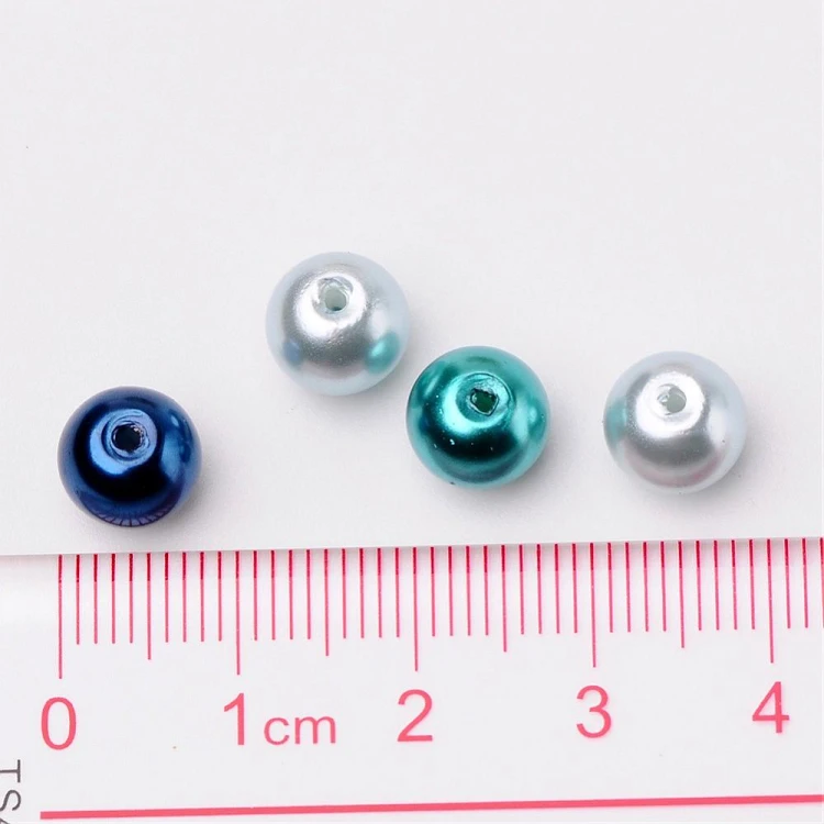 PER304 Perły szklane woskowane kule 8mm 100szt mix niebieskie
