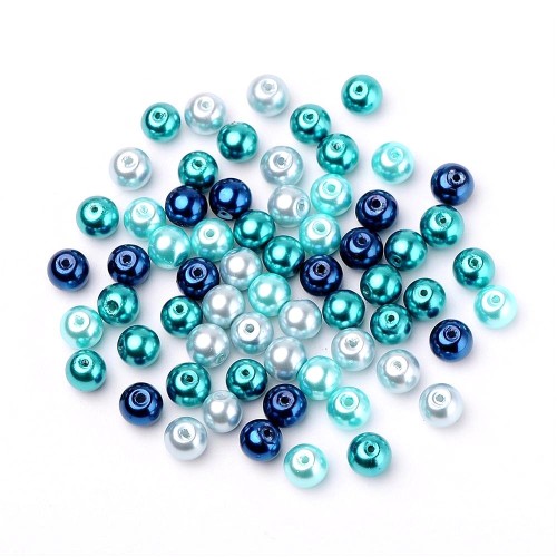 PER304 Perły szklane woskowane kule 8mm 100szt mix niebieskie