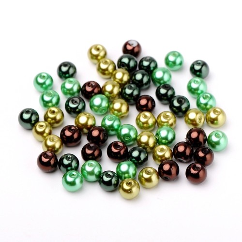 PER305 Perły szklane woskowane kule 8mm 100szt mix zielone