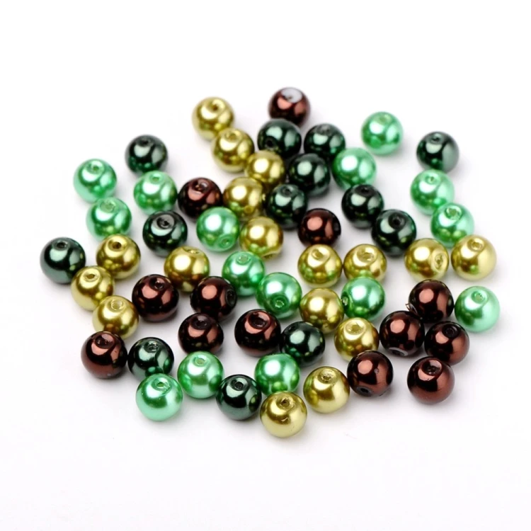 PER305 Perły szklane woskowane kule 8mm 100szt mix zielone