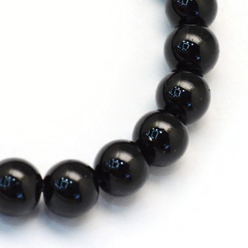 PER306 Perły szklane woskowane kule 8mm sznur 100szt czarne