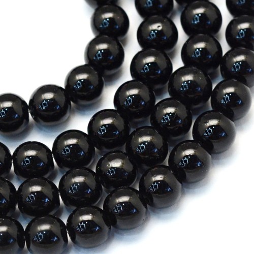 PER306 Perły szklane woskowane kule 8mm sznur 100szt czarne