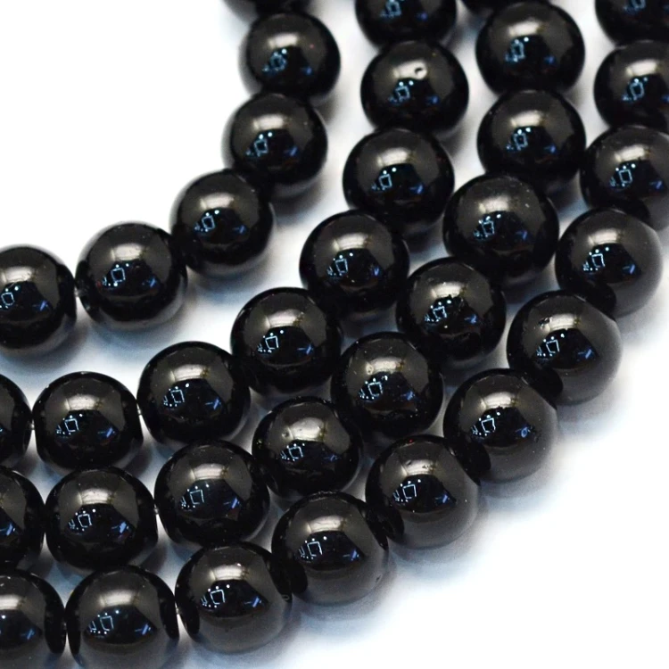 PER306 Perły szklane woskowane kule 8mm sznur 100szt czarne