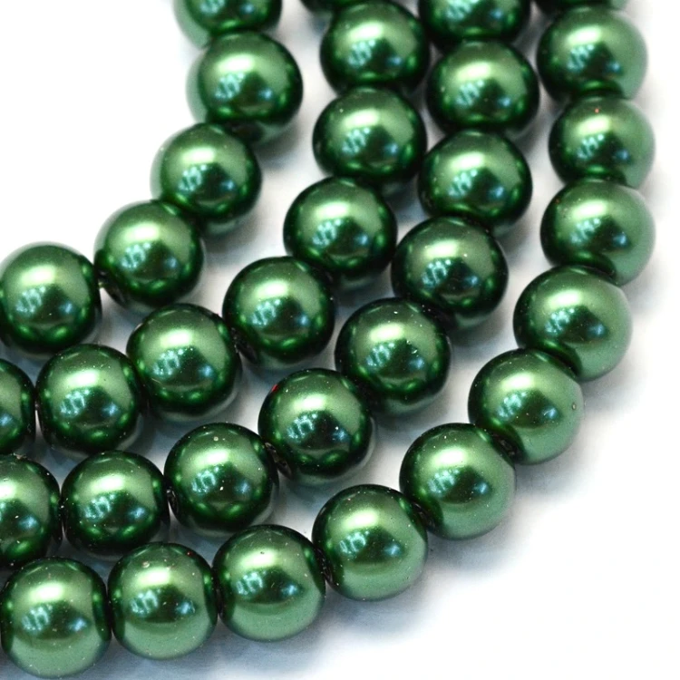 PER307 Perły szklane woskowane kule 8mm sznur 105szt c.zielone