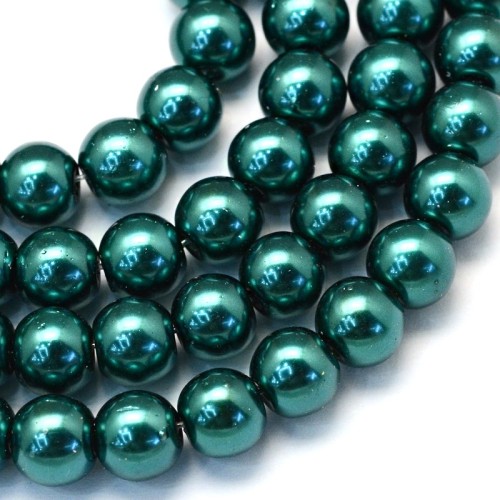 PER308 Perły szklane woskowane kule 8mm sznur 105szt morskie