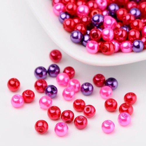 PER311 Perły szklane powlekane woskowane kule 4mm 400szt mix czerwono-różowe