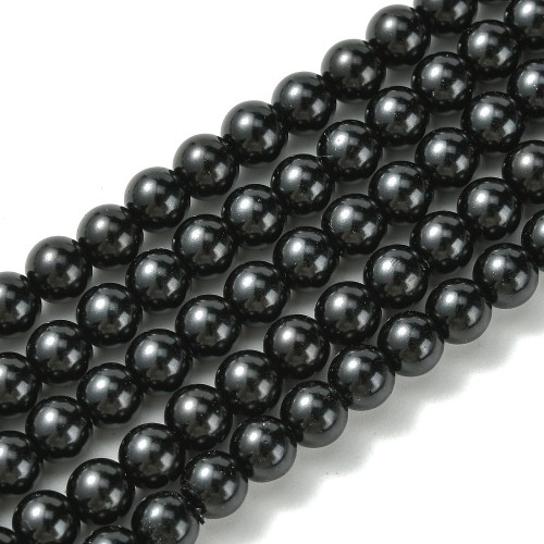 PER315 Perły szklane powlekane woskowane kule 6mm 72szt czarne