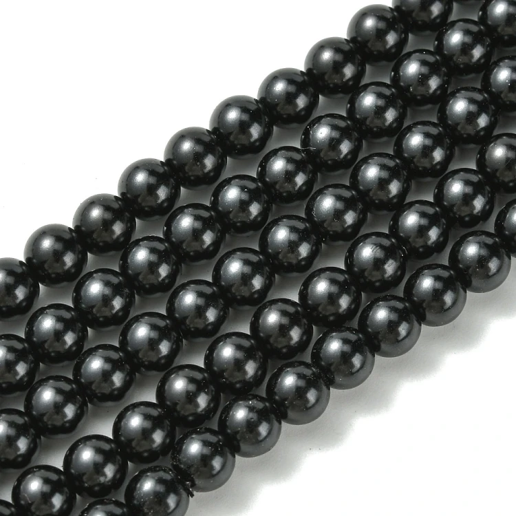 PER315 Perły szklane powlekane woskowane kule 6mm 72szt czarne