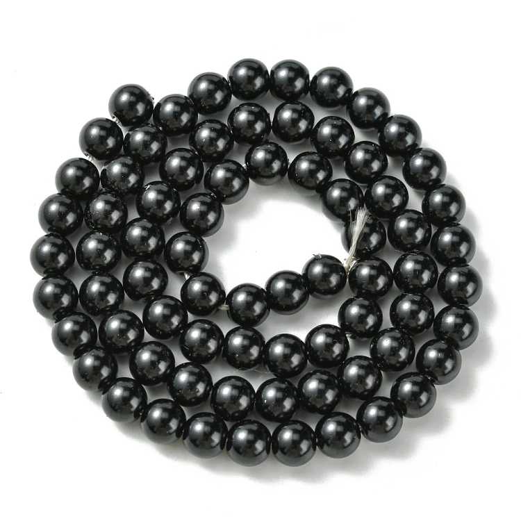 PER315 Perły szklane powlekane woskowane kule 6mm 72szt czarne