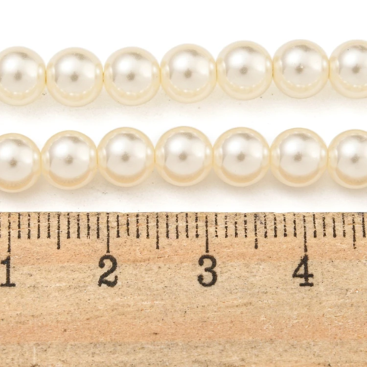 PER317 Perły szklane powlekane woskowane kule 6mm sznur 67szt ecru
