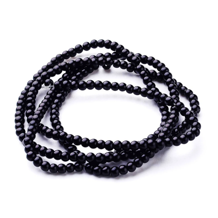 PER319 Perły szklane powlekane woskowane kule 4mm sznur 190szt czarne