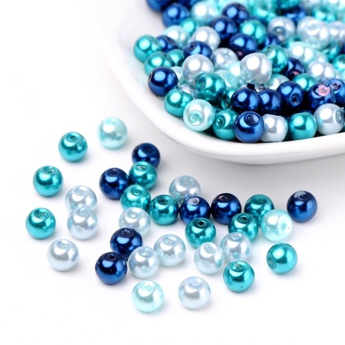 PER300 Perły szklane woskowane kule 6mm 200szt mix niebieskie