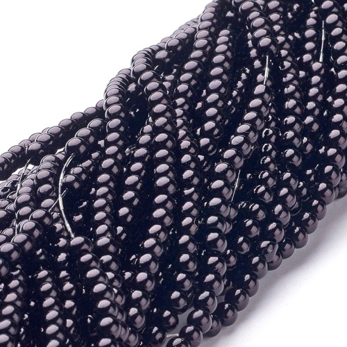 PER319 Perły szklane powlekane woskowane kule 4mm sznur 190szt czarne