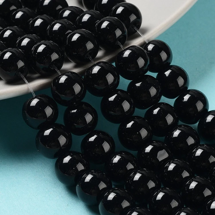 PER320 Perły szklane powlekane woskowane kule 10mm sznur 85szt czarne